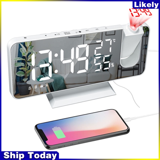 Đồng Hồ Báo Thức Kỹ Thuật Số Có Đèn Led Chiếu Tích Hợp Đài Fm Xoay 180 Độ Độc Đáo