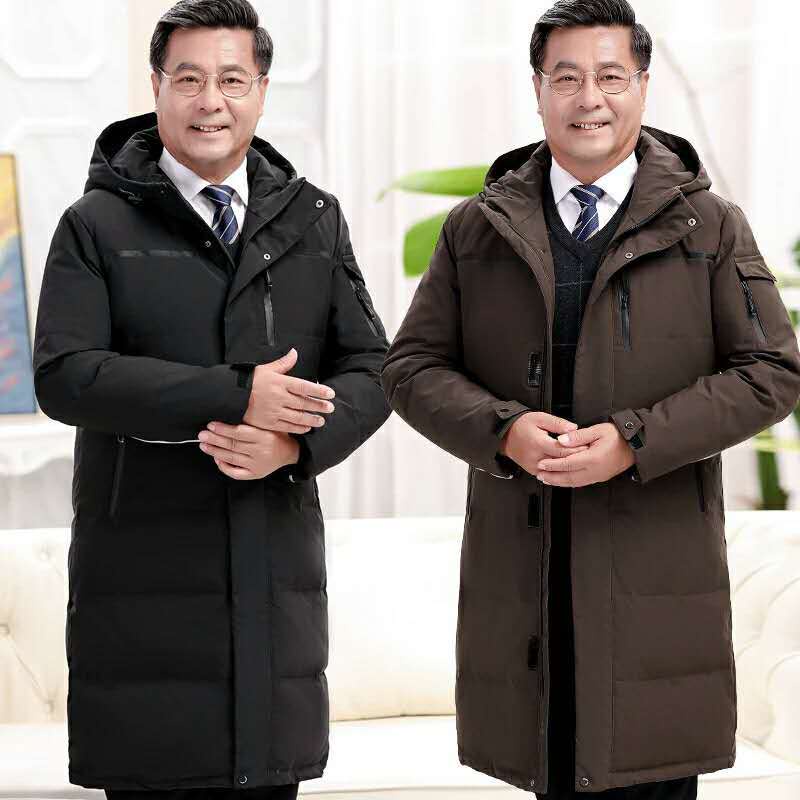 Áo khoác nam trung niên và cao tuổi mới của nam giới có độ dài trung bình dày trên đầu gối