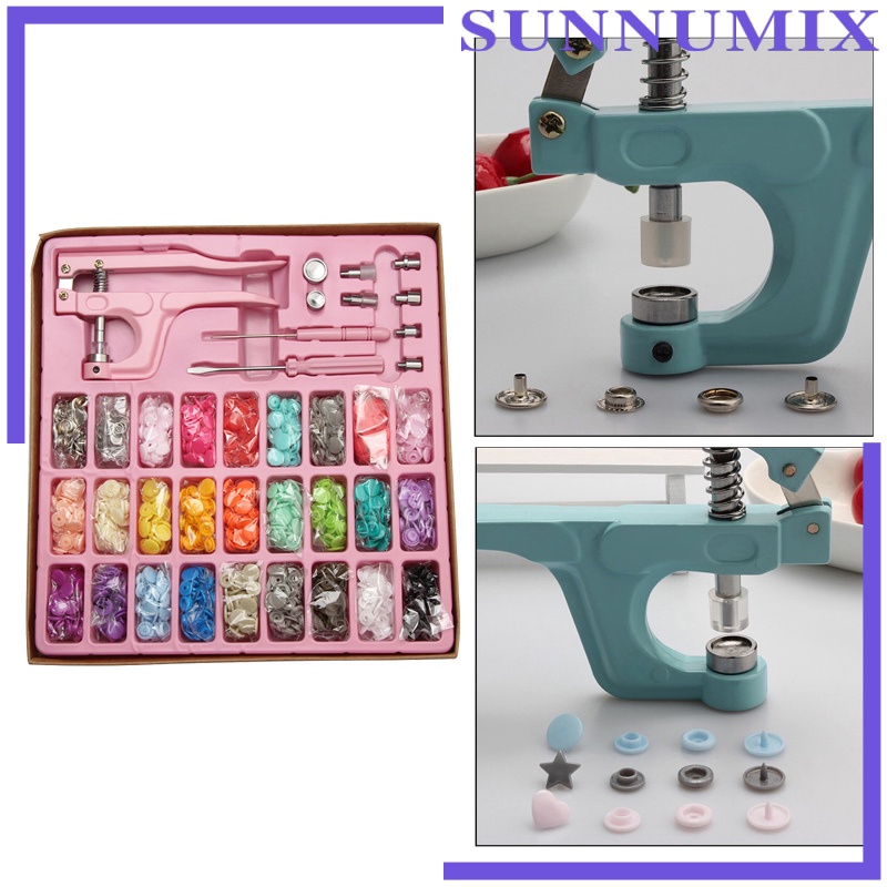 [SUNNIMIX]1 Set Snap Button Kit Resin Buttons Metal Buttons w/ Fastener Pliers Press Tool for Installing Clothes Bags Wallets Sewing Diaper Total 300 Buttons