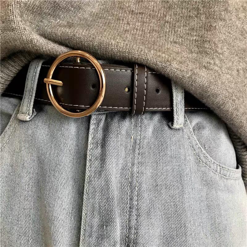 THẮT LƯNG MÓC TRÒN 2 MÀU ĐEN, NÂU