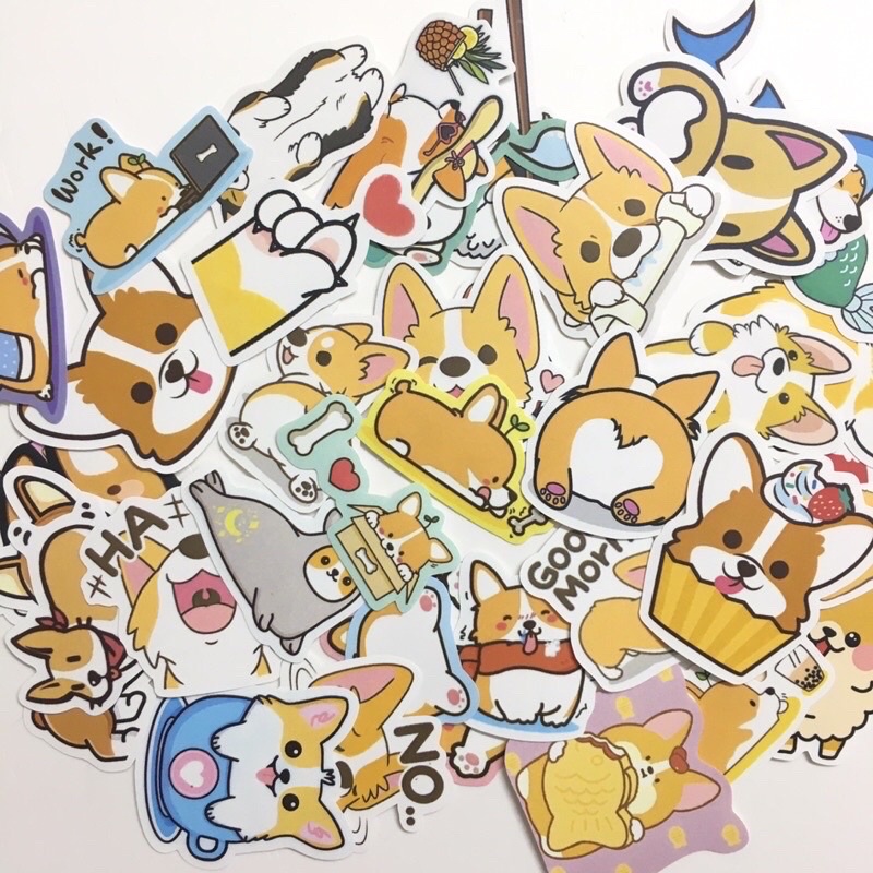 Sticker cán mờ corgi mông bự dán trang trí planer, scrapbook,....size nhỏ 3-5cm