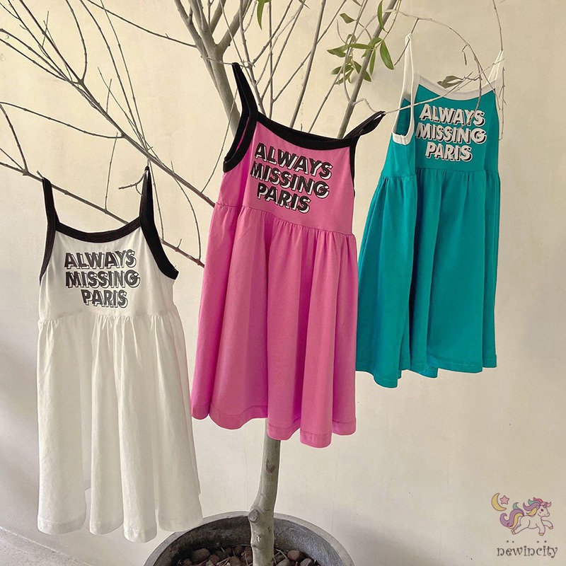 Đầm Sát Nách In Chữ Thời Trang Mùa Hè Hàn Quốc Dễ Thương Cho Bé Gái