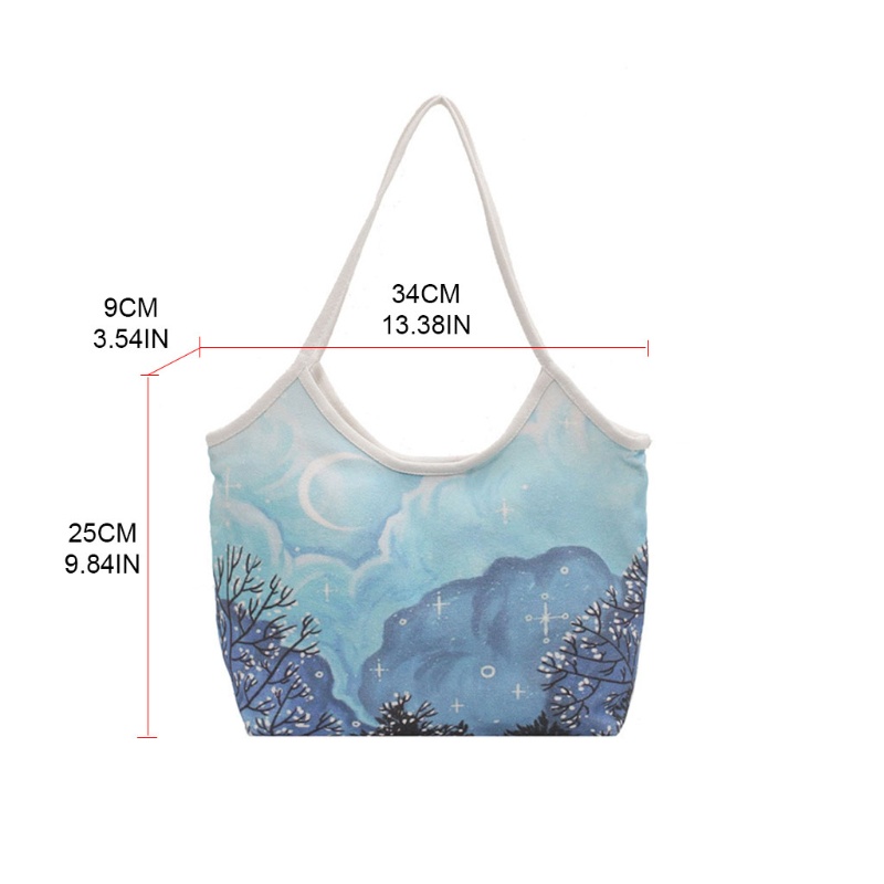 Seng Túi Xách Đeo Vai Bằng Vải Canvas Họa Tiết Tranh Sơn Dầu Sức Chứa Lớn S