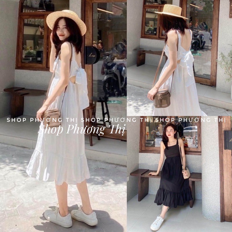 Váy hai dây maxi buộc nơ lưng bản to - Đầm 2 dây đi biển siêu xinh (hàng sẵn)