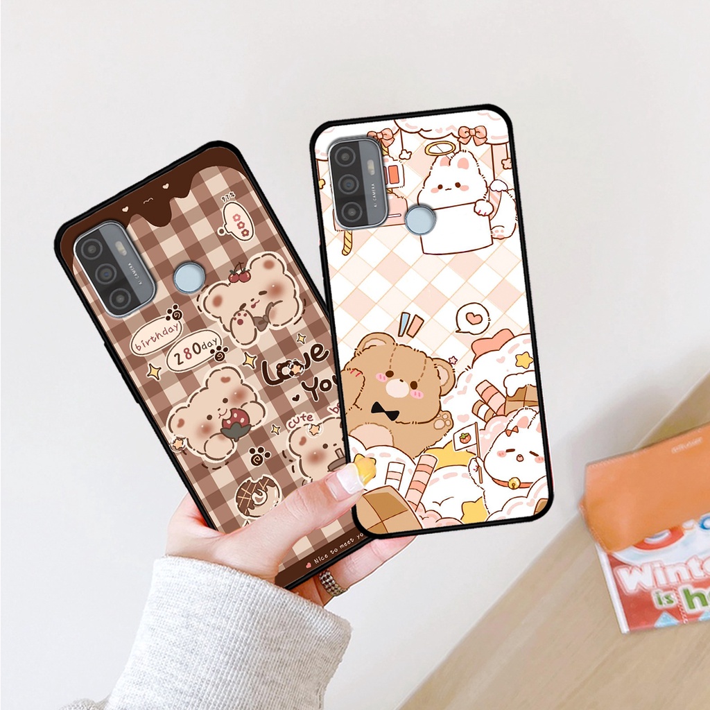 Ốp lưng Oppo A53 in hình caro gấu thỏ dễ thương