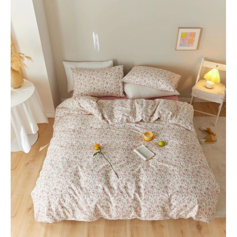 Freeship🌈 Bộ chăn ga gối cotton 100% hoa nhí hồng ❤️ set vỏ tiểu thư