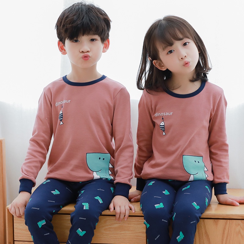 Bộ Đồ Ngủ Pijama Tay Dài Chất Cotton Thời Trang Xuân Thu Cho Bé 100-160cm