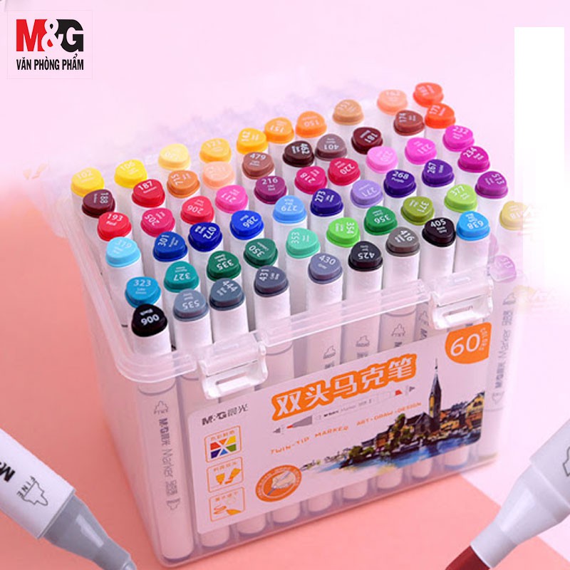 Bút màu marker 2 đầu cao cấp M&amp;G APMV0901/APMV0902/APMV0903/APMV0904- loại 24 màu/36m/48m/60m  có 2 đầu nắp có số