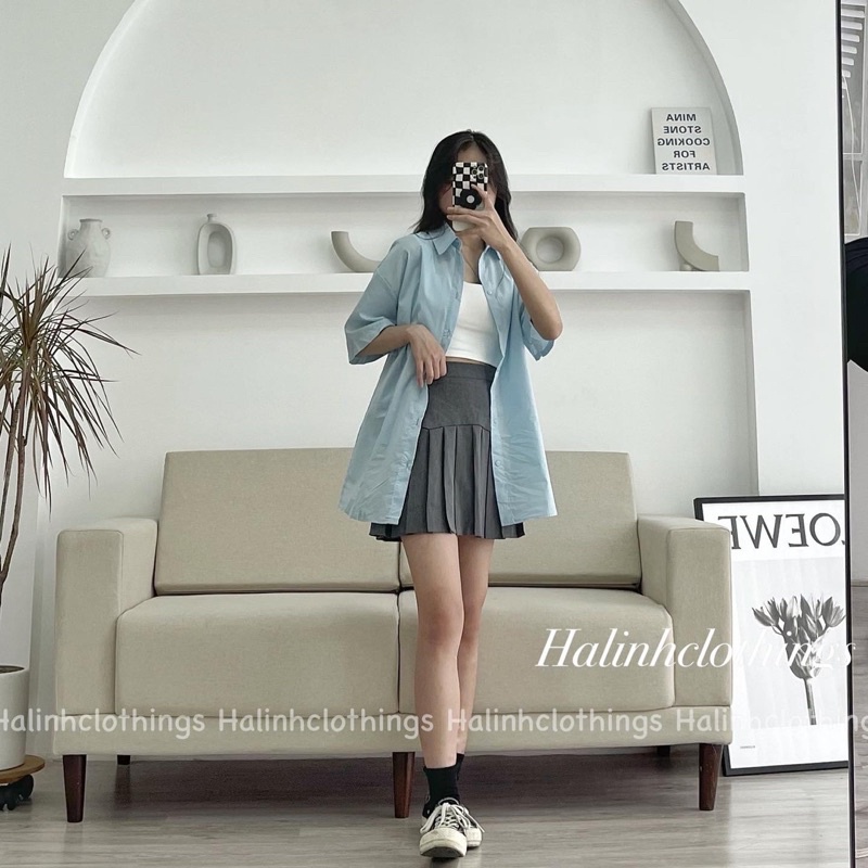 Sơ mi cộc tay trơn dáng rộng freesize | BigBuy360 - bigbuy360.vn