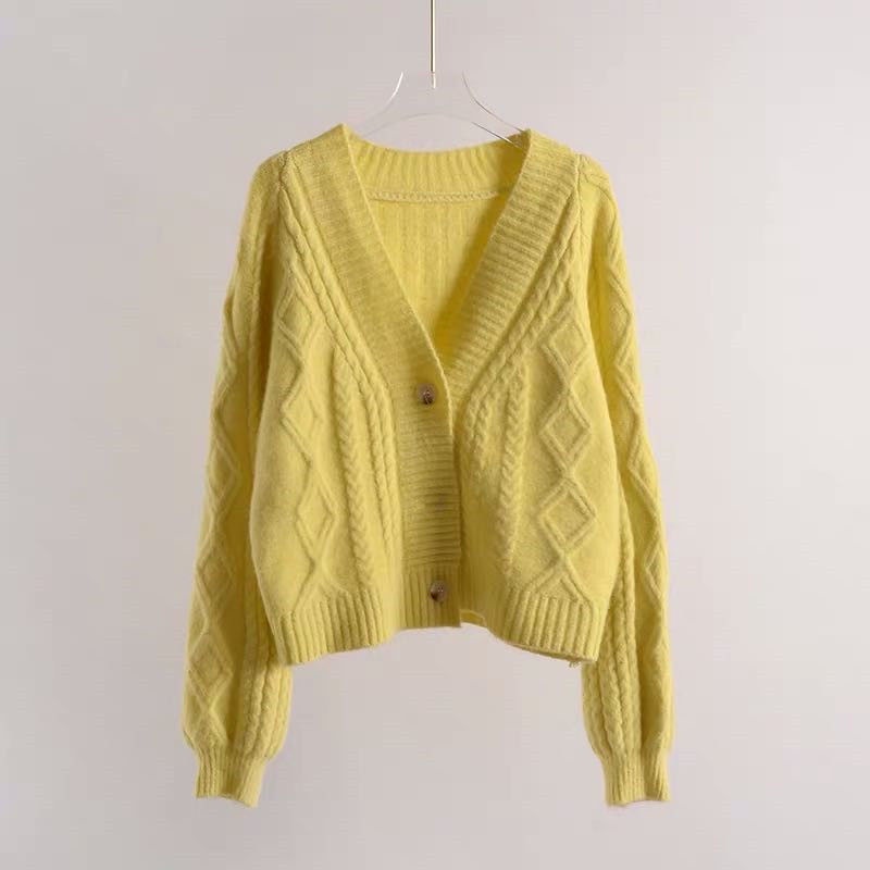 Áo khoác cardigan dệt kim tay phồng dáng rộng thiết kế mới thời trang mùa thu theo phong cách hàn quốc cho nữ