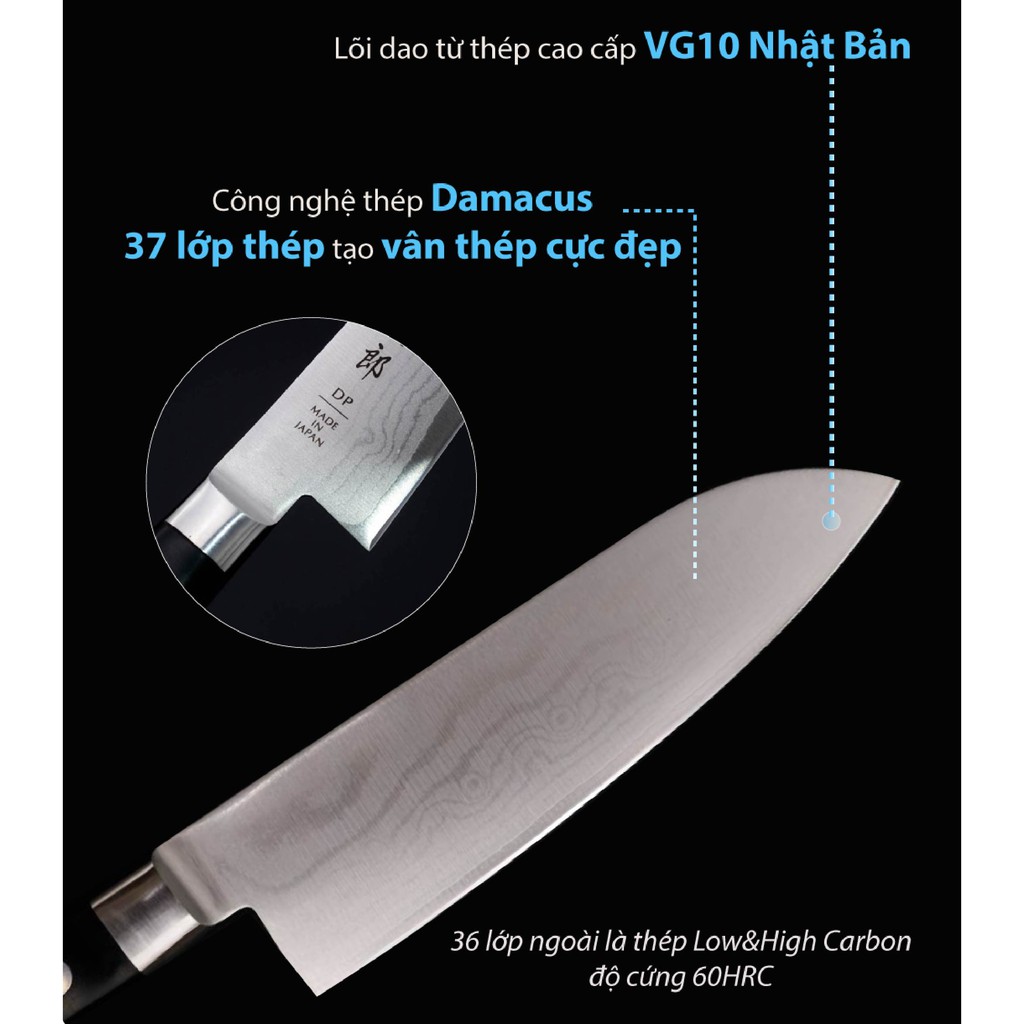 [Chính hãng] Dao Nhật TOJIRO Santoku F659 (170mm) dao thái Nhật thép VG10 37 lớp cao cấp - BH trọn đời, mài lại 2 năm