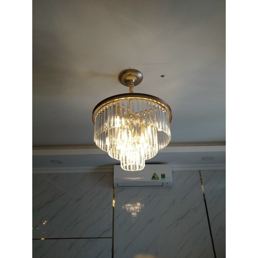 Đèn thả trần phòng khách pha lê cao cấp thân vàng - tặng kèm bóng led