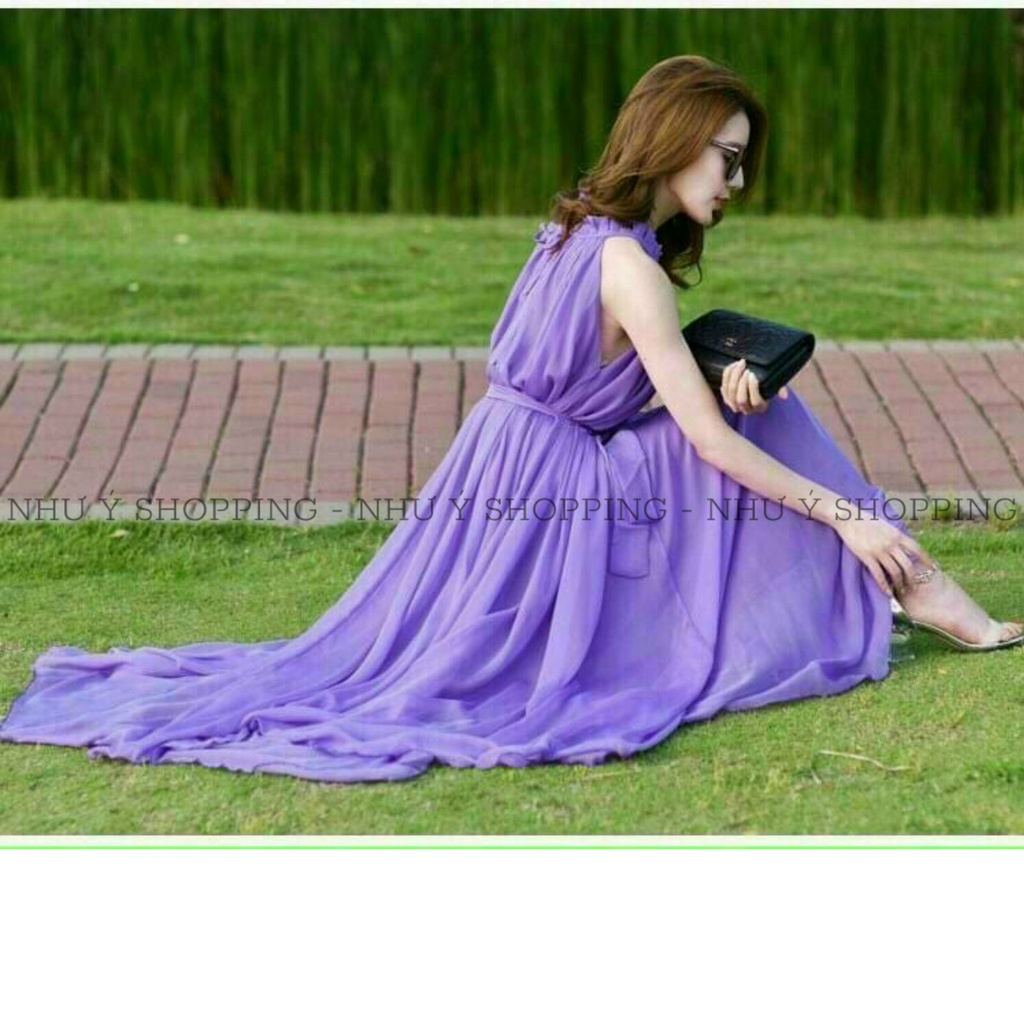 Đầm váy maxi voan dáng dài 2 lớp dây cột eo thướt tha mùa hè 2 màu hot trend-MXtimtr