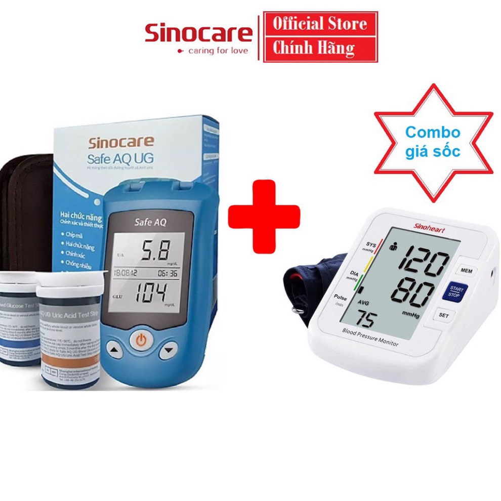 [SIEU SALE] * Combo Máy Đo Gút,Đường Huyết 2 Trong 1 Safe AQ UG Và Máy Đo Huyết Áp Bắp Tay Chính Hãng Sinocare