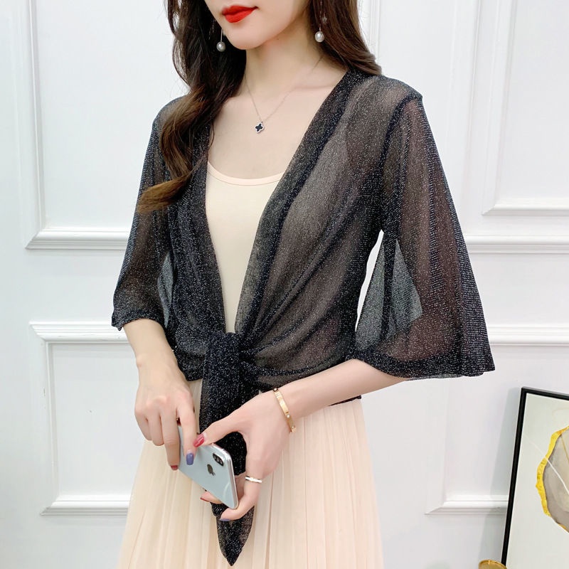 Áo Khoác Cardigan Mỏng Chống Nắng Dáng Ngắn Phối Đầm Dây Thời Trang Sành Điệu#8.17