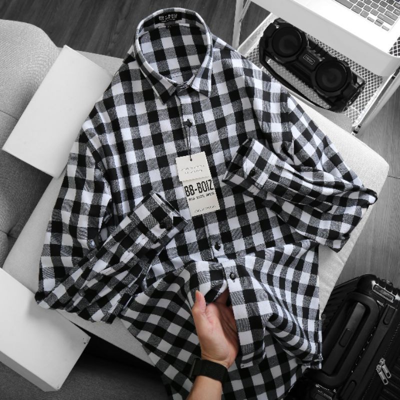 Áo sơ mi nam tay dài sọc caro bigsize