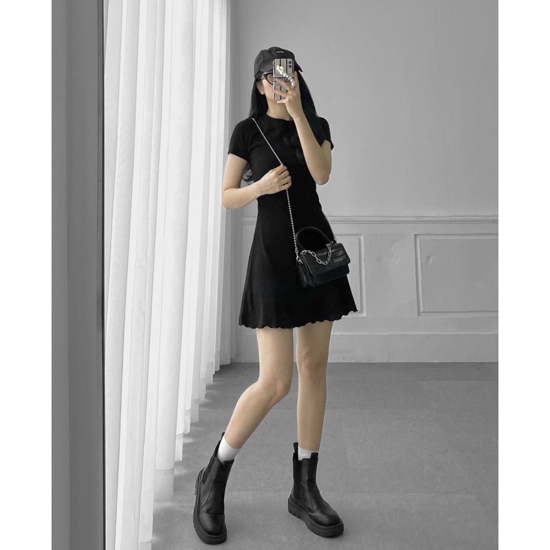 [Mã FAMARAL1 giảm 10K đơn 50K] Đầm Body Thun Gân Xoè Có Dây Kéo Tiện Lợi (Có Video Hình Thật)