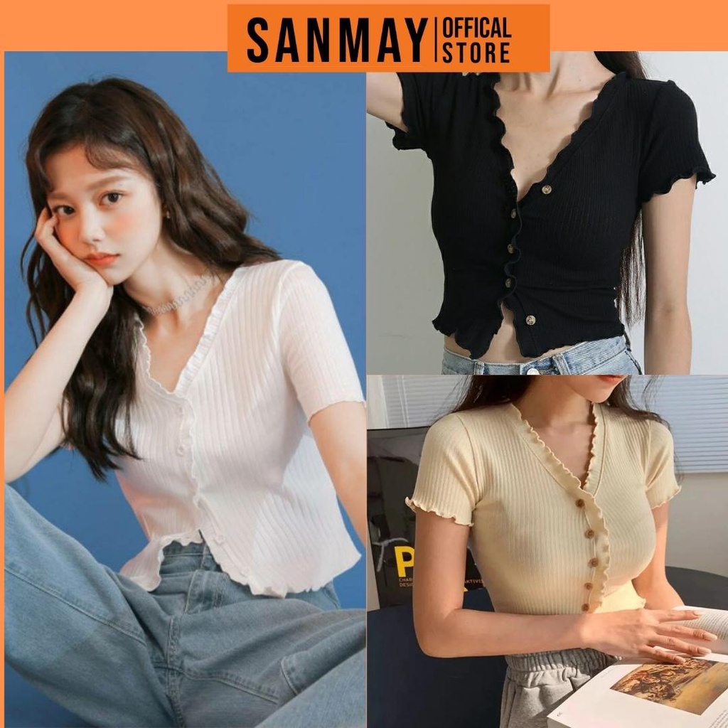 Áo Kiểu Croptop Nữ SANMAY Áo Croptop tay ngắn Ôm body Ulzzang Bánh Bèo Hàn Quốc AO037