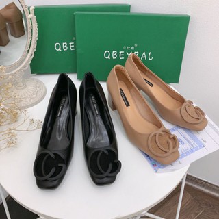 Jv giày cao gót vuông 5p khoá gc da thật siêu mềm qbel fullbox cao cấp