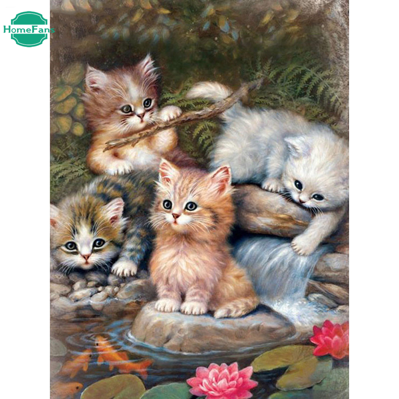 Bộ Tranh Đính Đá 5D Họa Tiết Chú Mèo Độc Đáo DIY Dùng Trang Trí Nhà Cửa