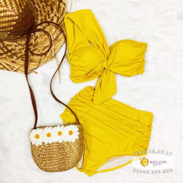❣✒⊕ Bikini 2 mảnh, đồ bơi lưng cao, áo quả ngang lệch vai nâng ngực sành điệu