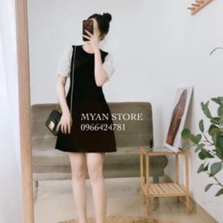 VÁY ĐEN PHA TAY TRẮNG BO CHUN TAY HÀNG VNXK