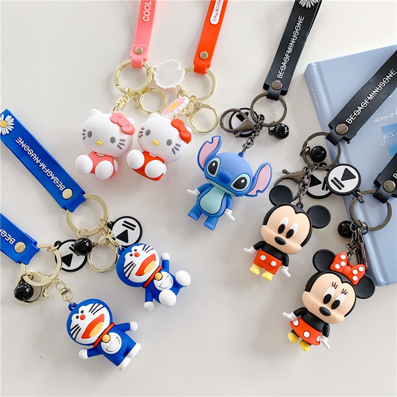 cute cartoon mickey stitch doraemon keychain móc khóa with strap