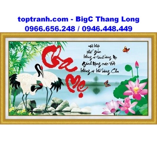 Tranh thêu chữ thập chữ cha mẹ hoa sen 223010 chưa thêu