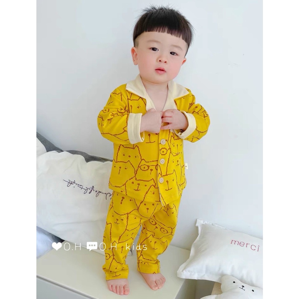 [Siêu Sale] BỘ PIJAMA CHẤT ĐŨI IN MẶT MÈO CHO BÉ TRAI BÉ GÁI XINH XẮN SIZE 9-19KG