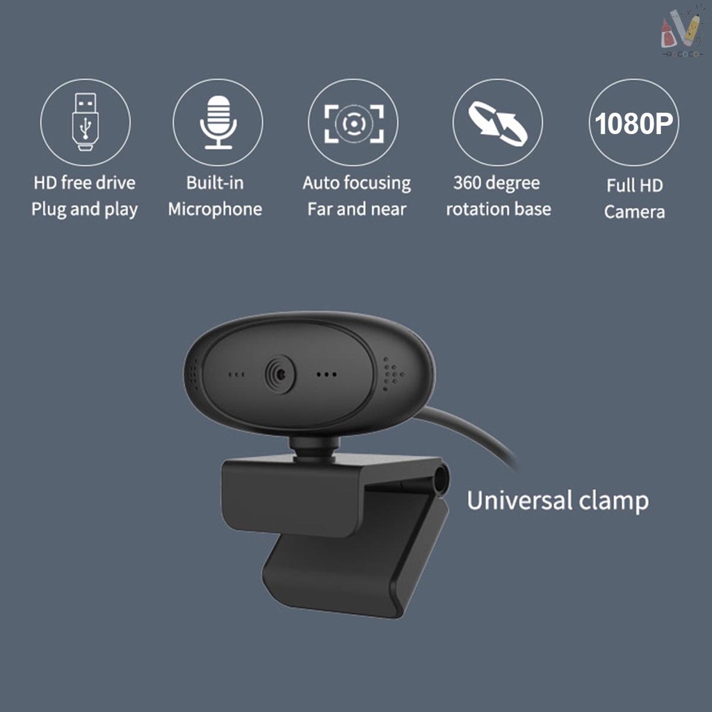 Webcam 1080p Hd 2 Mega Pixel Xoay 360 Độ Tự Động Lấy Nét Kèm Micro Cho Máy Tính