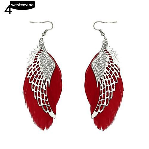Cặp khuyên tai thời trang bằng hợp kim kiểu đôi cánh phối lông vũ nhiều màu sắc đầy cá tính