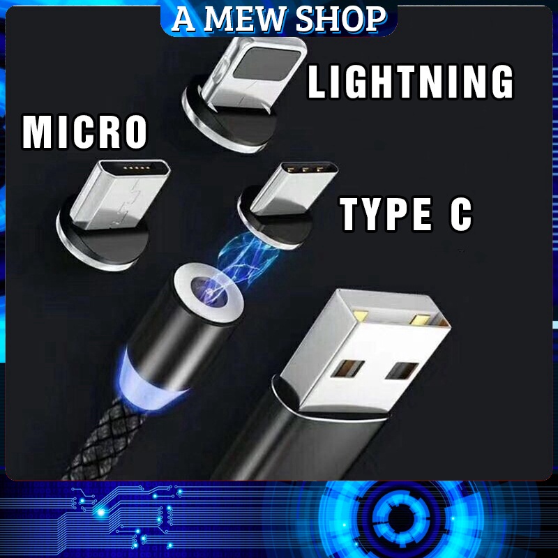 Cáp Sạc Nam Châm Hỗ Trợ Các Loại Máy-Tròn Xoay 360 Độ-Bọc Dù Cao Cấp (1m)-/TypeC/MicroSD- A MEW SHOP
