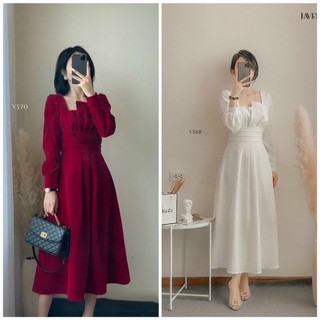 [đầm mới] Đầm xếp Ly nơ ngực siêu dễ thương(kèm video thật) tay dài