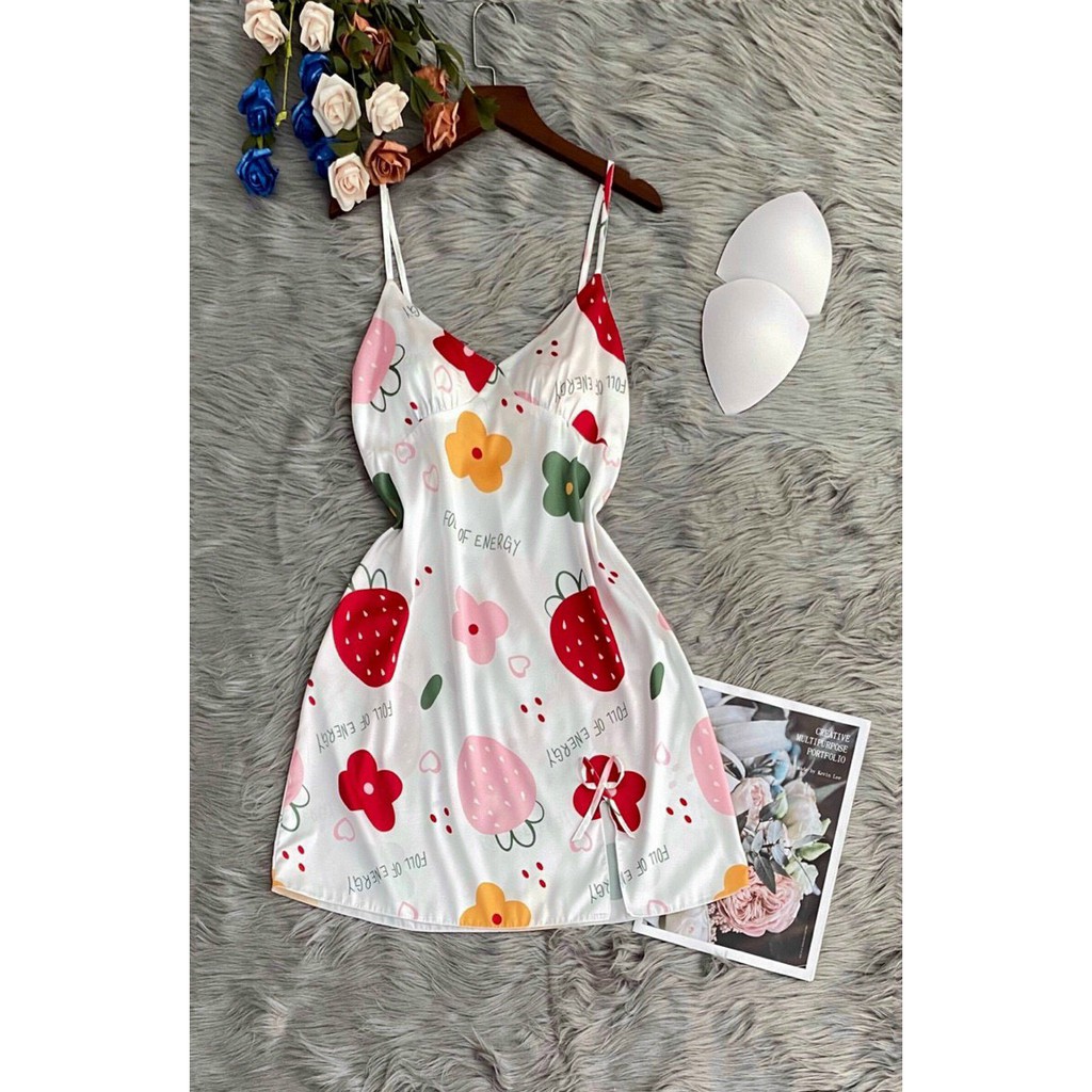 Váy ngủ hai dây lụa latin hoạ tiết siêu ngọt ngào | BigBuy360 - bigbuy360.vn