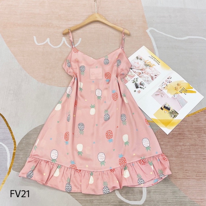 Váy Ngủ Pijama Lụa Satin Váy Đầm Siêu Xinh, Hai Dây, Tay Ngắn Mềm Mịn, Độc Lạ Khó Tìm, Sang Chảnh Hàn Quốc