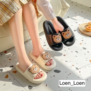 Dép quai ngang nữ, dép lê bánh mì Ullzang hoạ tiết gấu cute đế cao 2cm TOOSHOP