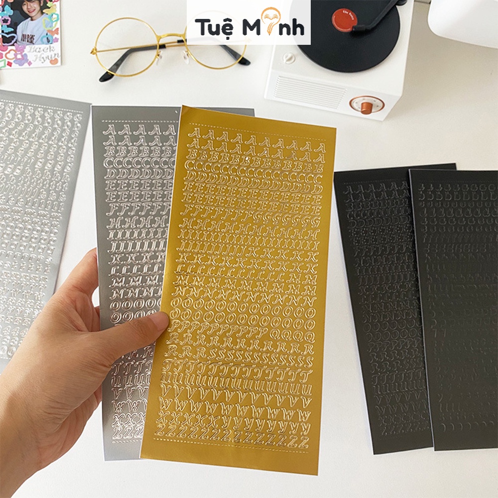Nhãn dán Sticker chữ cái alphabet nhiều mẫu, bảng chữ số dán take note, sổ tay, điện thoại