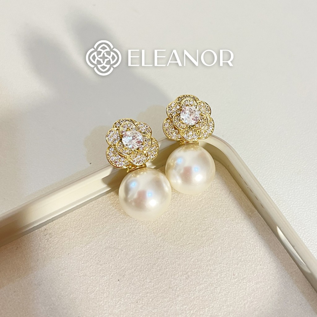 Bông tai nữ Eleanor Accessories ngọc trai nhân tạo tròn đính đá phụ kiện trang sức dễ thương