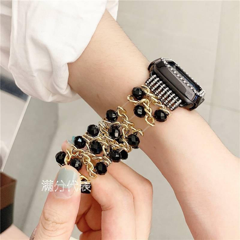 Dây Đeo Chuỗi Hạt Pha Lê Sang Trọng Cho iwatch series 7 6 5 SE 4 3 2 1 41mm 45mm 44mm 40mm 42mm 38mm