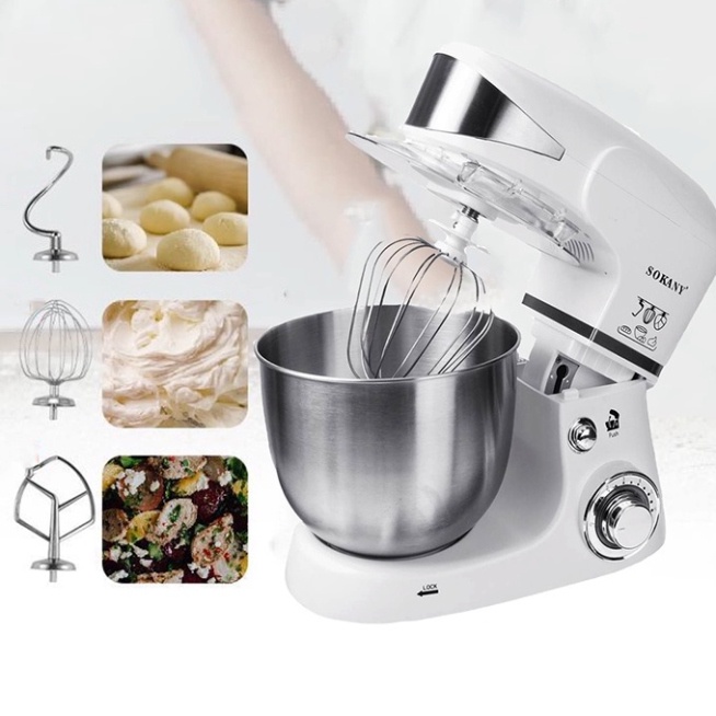 Máy nhồi bột đánh trứng trộn bột làm bánh nhà bếp SOKANY SK-206 với 6 cấp độ xoay, tô trộn Inox 5L