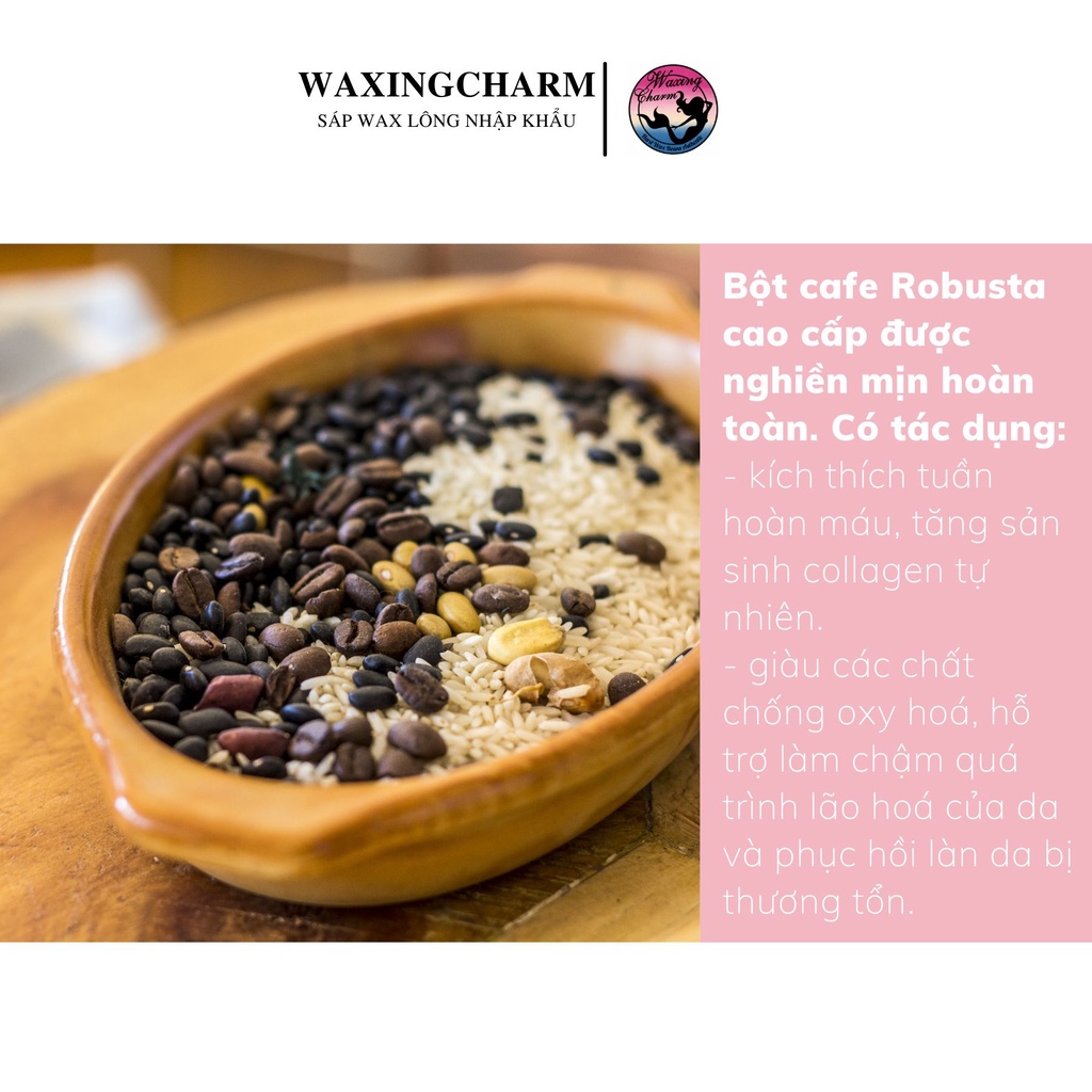 Tinh Bột Cám Gạo Cafe WaxingCharm Tẩy Da Chết, Sáng Mịn, Sạch Sâu Tặng Kèm Thìa Nhựa Trộn Mask