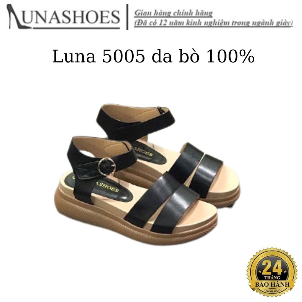 GIày sandal độn đế cao 4p LUNASHOES 5005 tăng chiều cao giầy đi học quai đen bảo hành 1 năm da si