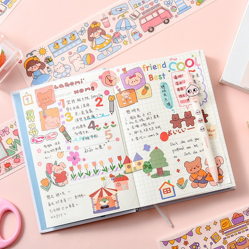 Tập sticker tự cắt theo chủ đề, sticker trang trí sổ, sticker decor bàn học phong cách Hàn Quốc