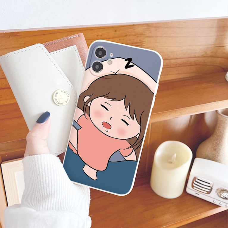 Ốp iphone hoạt hình cặp đôi đang ngủ sleeping đẹp ngộ nghĩnh mềm viền vuông iPhone 13 13pro max 12 11 6 6S 7 8 7Plus