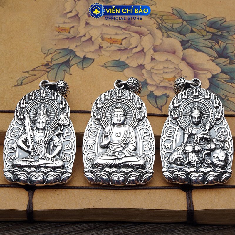 Mặt dây chuyền bạc nam Phật bản mệnh 12 con giáp Văn Thù Cửu Cung Bát Quái xoay 360 độ bạc Thái 925 Viễn Chí Bảo M100008