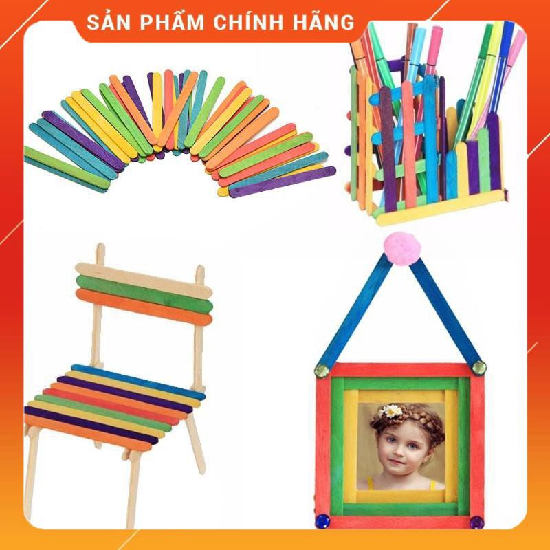 [ Bán Chạy ]  50 que kem gỗ màu 12.5cm