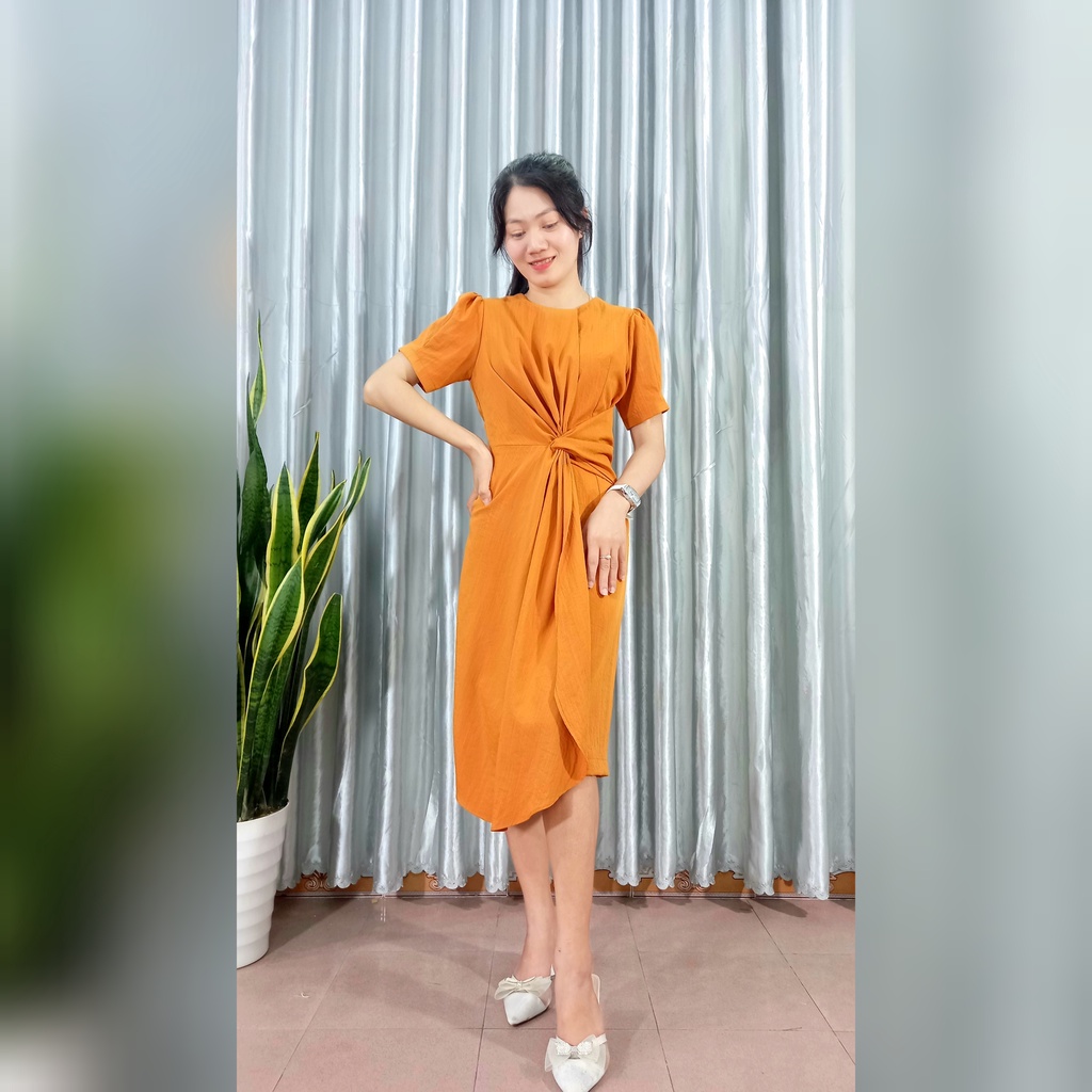 Đầm Xoắn Eo Đắp Tà Vải Linen Sang Chảnh Dáng Váy Dài Tiểu Thư Nhẹ Nhàng Xinh Xắn Mềm Mịn Mát Mua 1 tặng 1 Quà