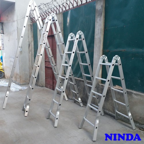 Thang nhôm Ninda ND-207 gấp chữ A cao 2m duỗi thẳng 4m bảo hành 24 tháng