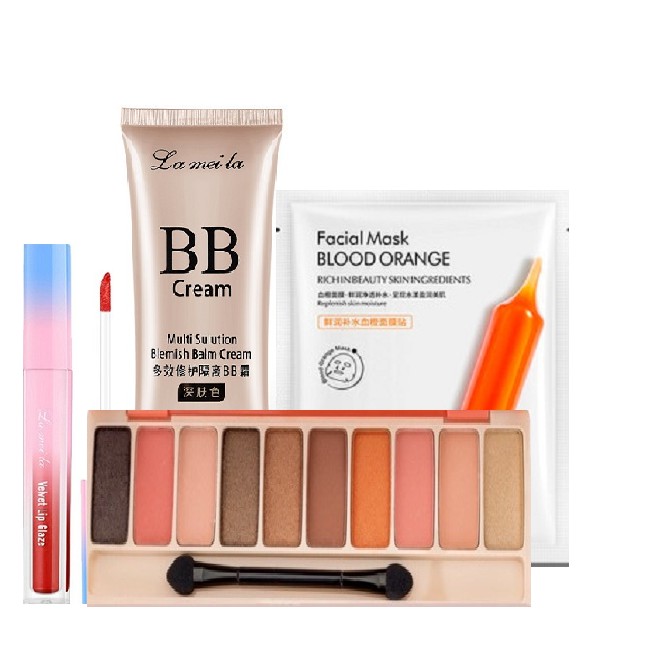 Set Trang Điểm Phấn Mắt Lameila 8 Ô + Son Lì Lameila + Kem Nền BB Hoàn Hảo + Mặt Nạ Blood Orange Images