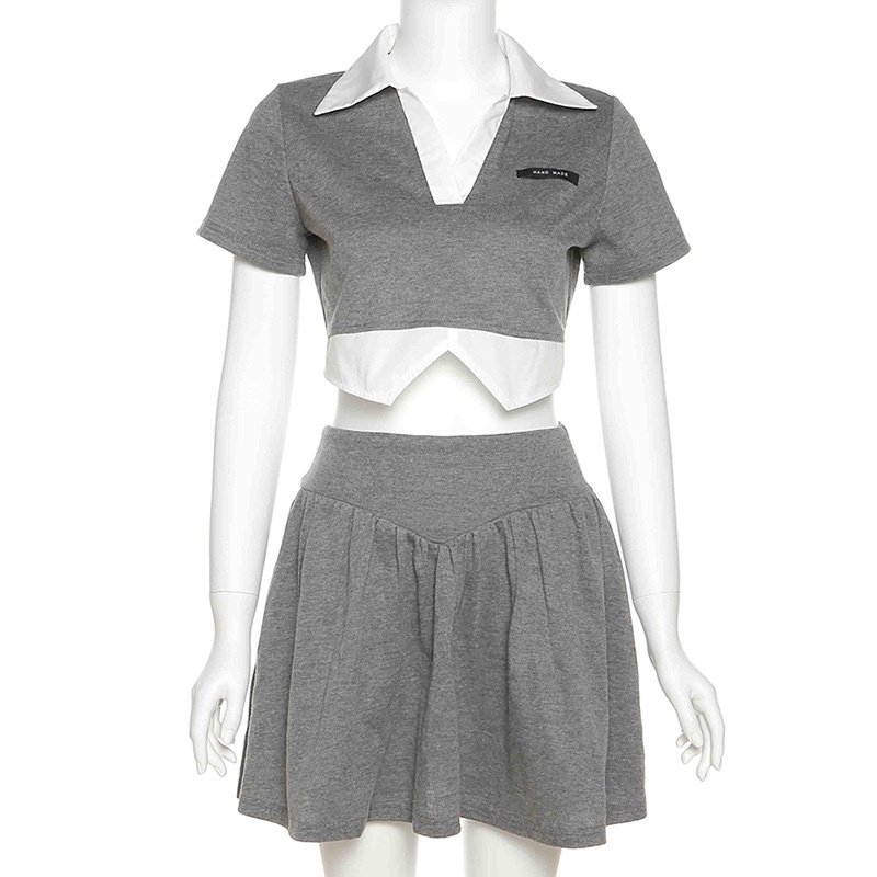 Set Áo Thun Ngắn Tay + Chân Váy Xếp Ly Lưng Cao Thời Trang Cho Nữ